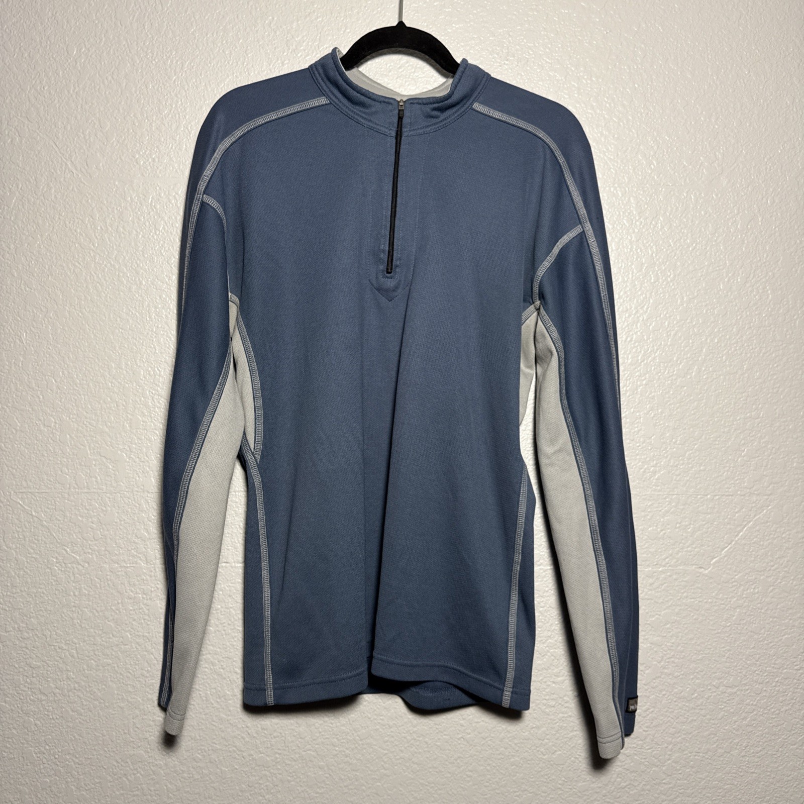 Prana Shirt Men's Gray Blue Quarter Zip Pullover Lightweight Long Sleeve Large gallery
