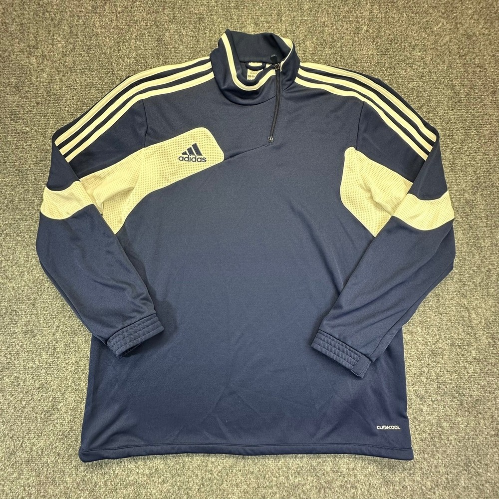 Adidas ClimaCool 1/4 Zip Pullover Mens XL Navy Blue White 3 Stripe
