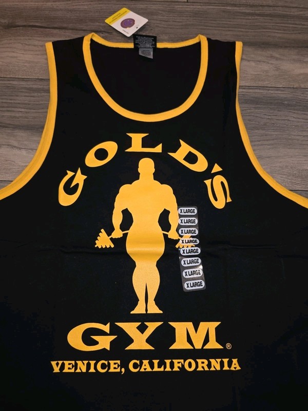 Gold's Gym Venice California Black&Yellow Tank Top Men Size XL BNWT Made in USA gallery