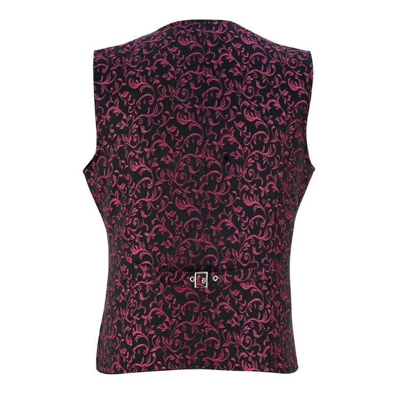 Men's Maroon Tailored Formal Waistcoat Gothic Steampunk Brocade Victorian Vest gallery