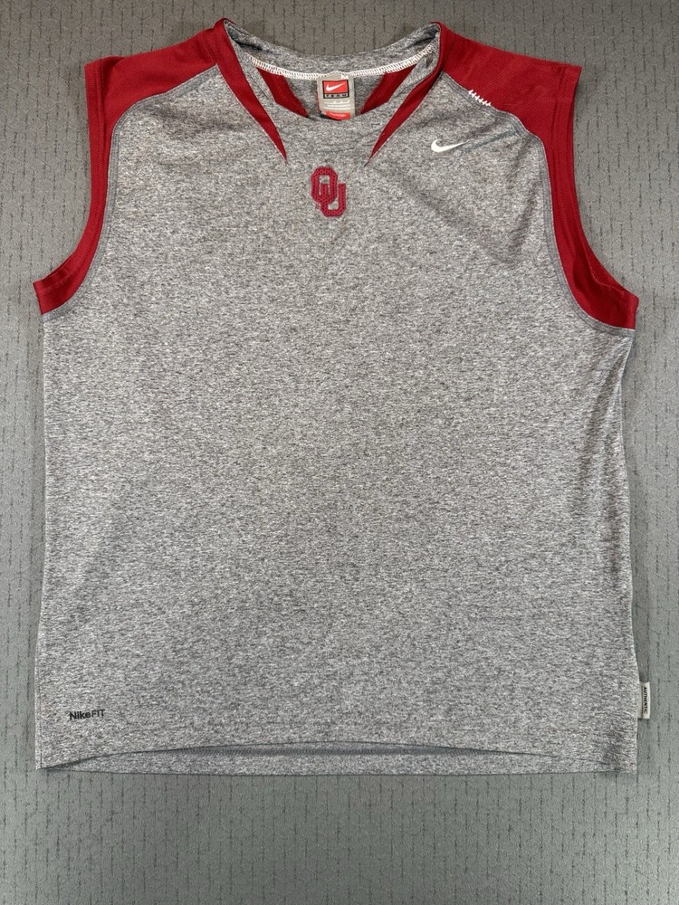 Nike Team Oklahoma Sooners Sleeveless Tank Top Mens M Gray Crimson Dri-Fit