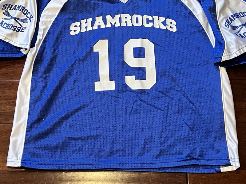 Teamwork Athletic Blue Mens Large Shamrocks #19 Mesh Lacrosse Practice Jersey gallery