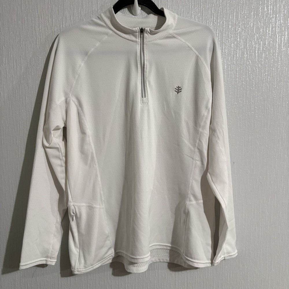 Coolibar Mock Neck Quarter Zip UV Protection UPF 50 Swim Golf Hike White Mens XL