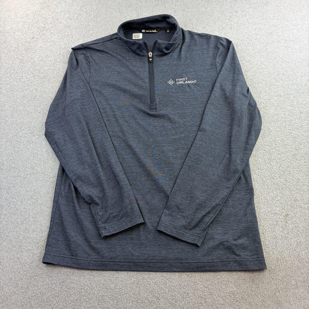 Travis Mathew Pullover Mens Medium Blue Quarter Zip Embroidered Long Sleeve