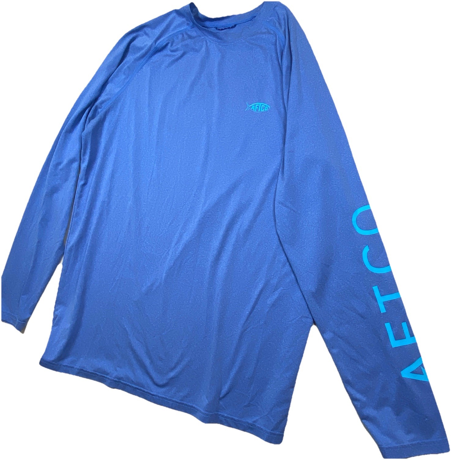 AFTCO Fishing Shirt Mens Large Blue Performance Long Sleeve Outdoor Logo Fish gallery