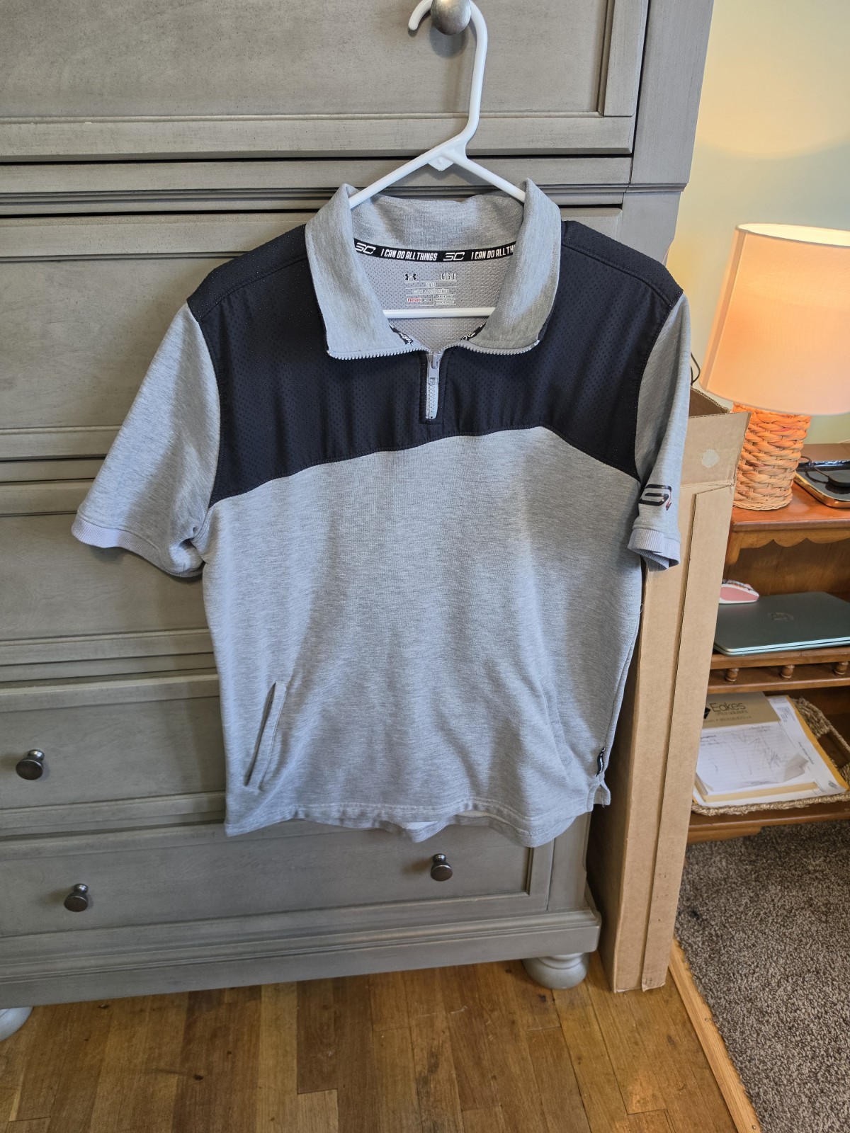Under Armour HeatGear SC30 Men’s Polo L Gray/Black 1/4 Zip Pockets gallery