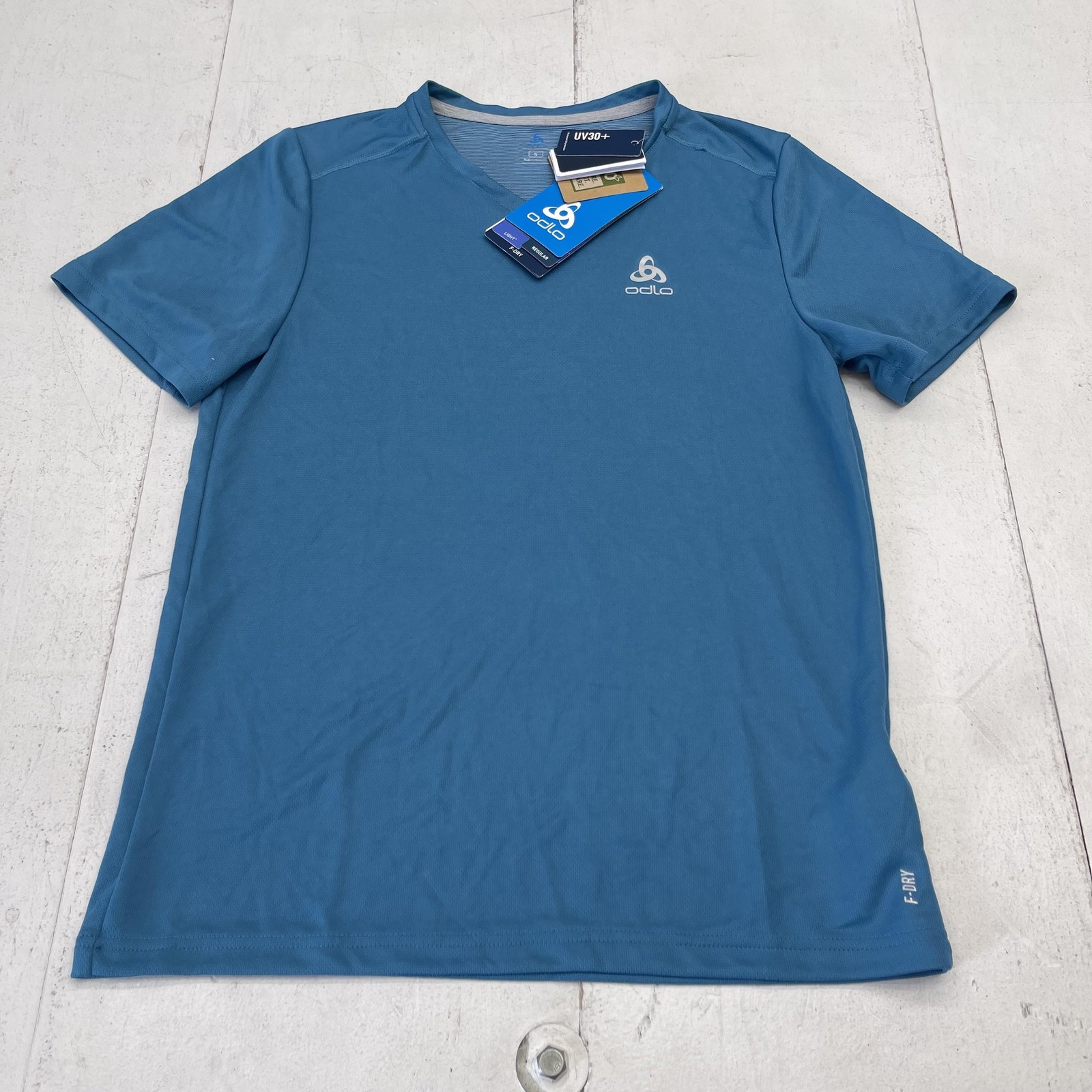 Odlo Shirt Mens Small Blue Short Sleeve F-DRY V-Neck Running Tee Athletic UV30+ gallery