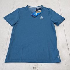 Odlo Shirt Mens Small Blue Short Sleeve F-DRY V-Neck Running Tee Athletic UV30+
