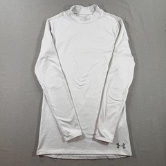 Under Armour UA ColdGear Fitted Mock Neck Compression Shirt Mens Small White LS
