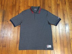 Champion Short Sleeve Men Golf Shirt Gray Red Knit Polo Style Size L Large VGC