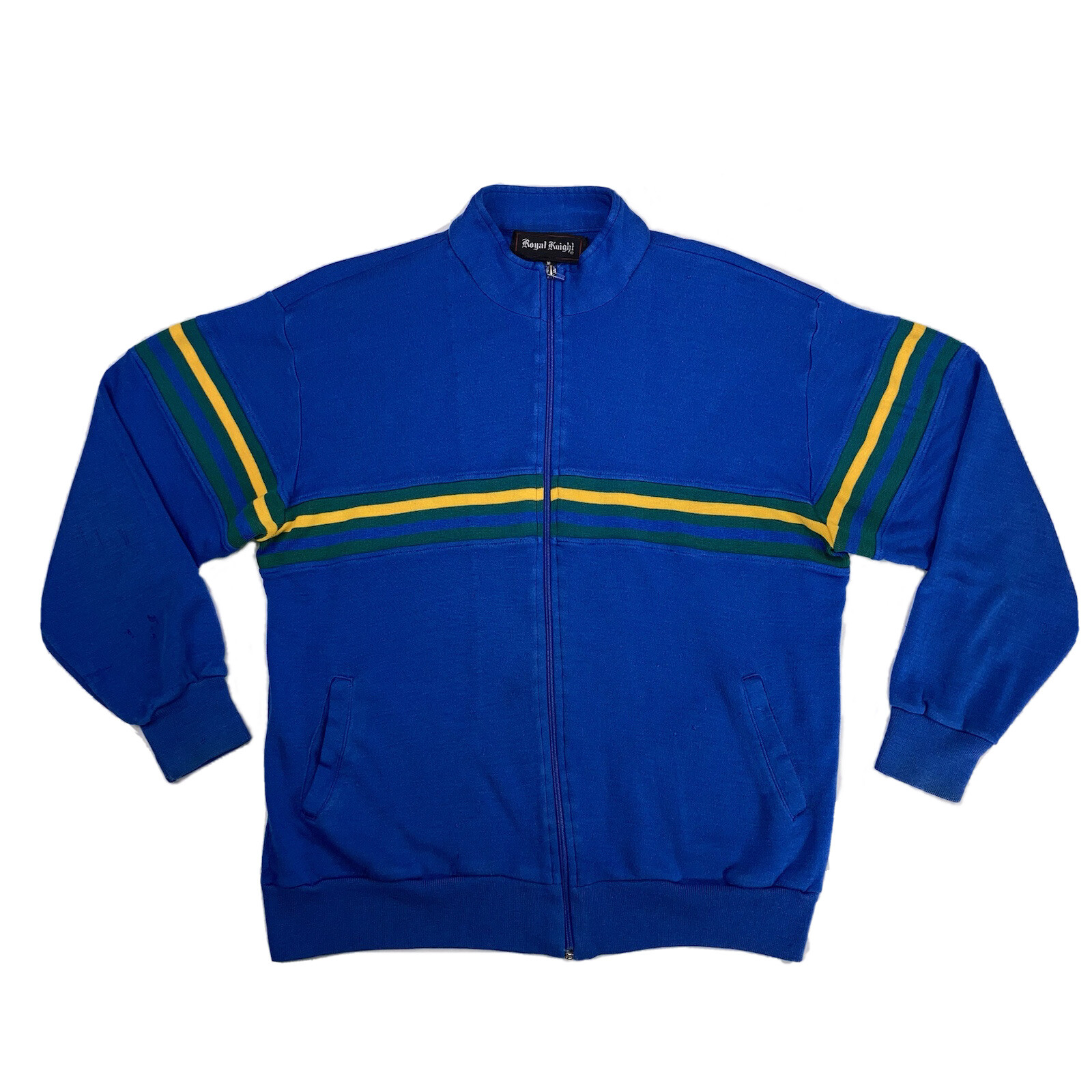 Vintage Track Jacket Acrylic Royal Knight Mens XL Full Zip Distressed Retro Blue gallery