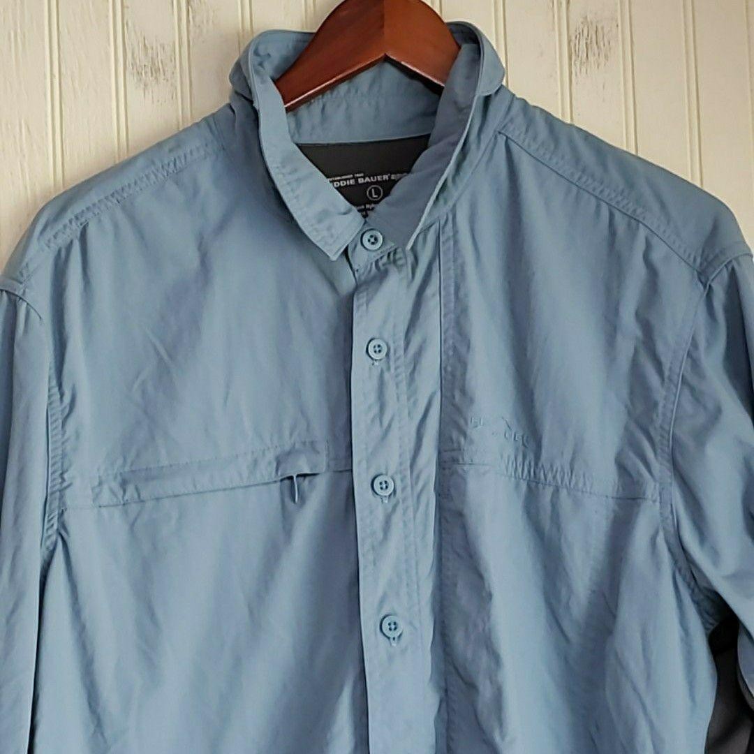 Eddie Bauer Sport Shirt Mens Large Blue Long Sleeve Vented Fishing Nylon Hiking gallery