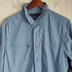 Eddie Bauer Sport Shirt Mens Large Blue Long Sleeve Vented Fishing Nylon Hiking