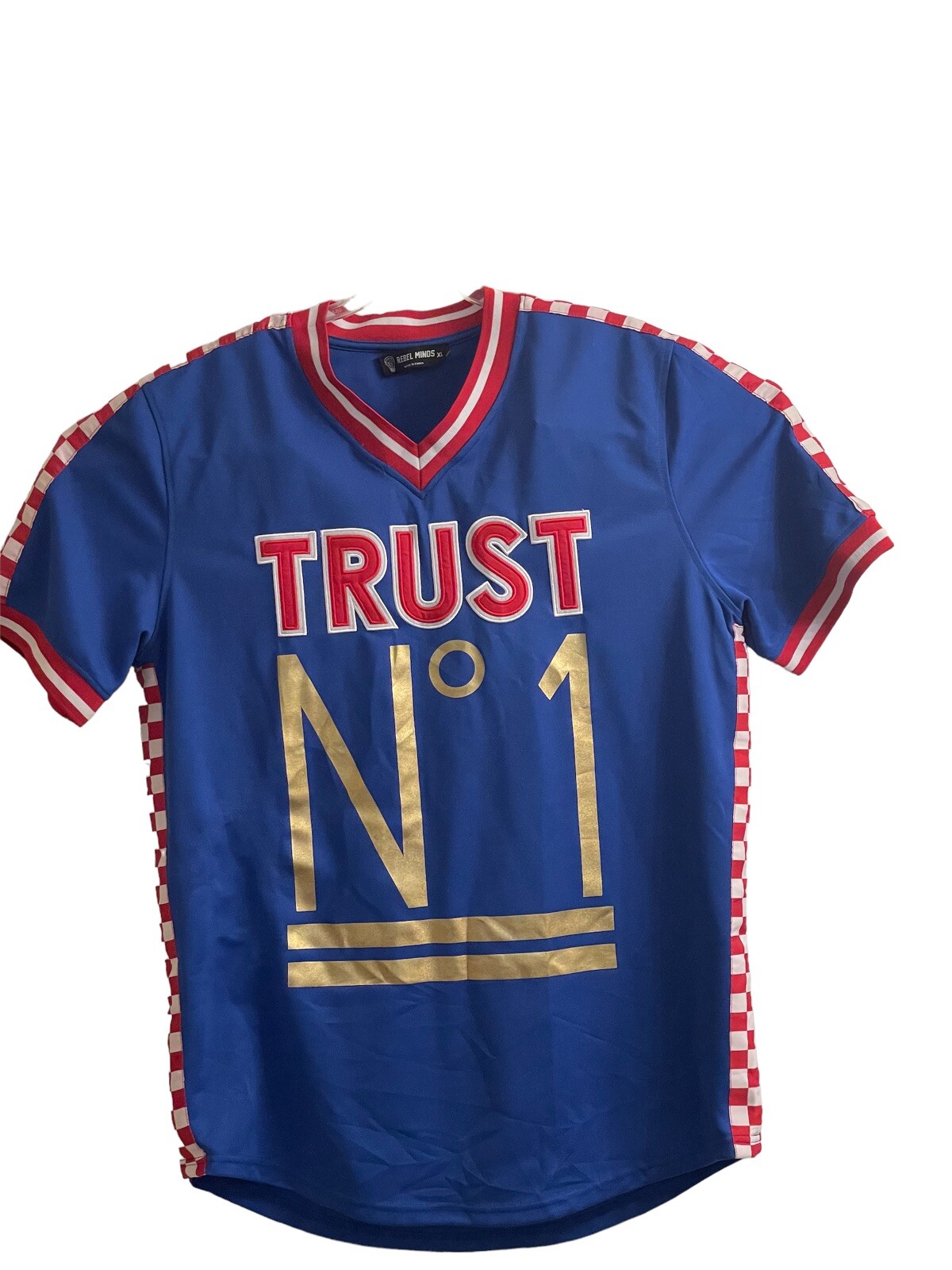 Rebel Minds "TRUST No 1" Jersey V-Neck Shirt Red White And Blue USA Used gallery