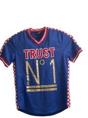 Rebel Minds “TRUST No 1” Jersey V-Neck Shirt Red White And Blue USA Used