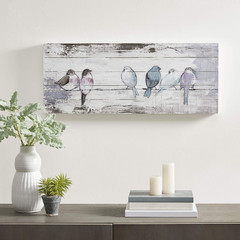 Perched Birds Wall Art Living Room Décor – Hand Painted Wood Plank, Home Accent