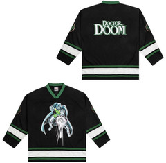 Marvel Doctor Doom Men’s Hockey Jersey L Black Green White Mesh MVHJ102