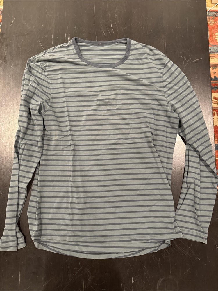 Men’s Lululemon 5 Year Basic Tee Long Sleeve Green And Blue Stripe Size L