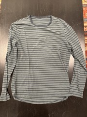 Men’s Lululemon 5 Year Basic Tee Long Sleeve Green And Blue Stripe Size L
