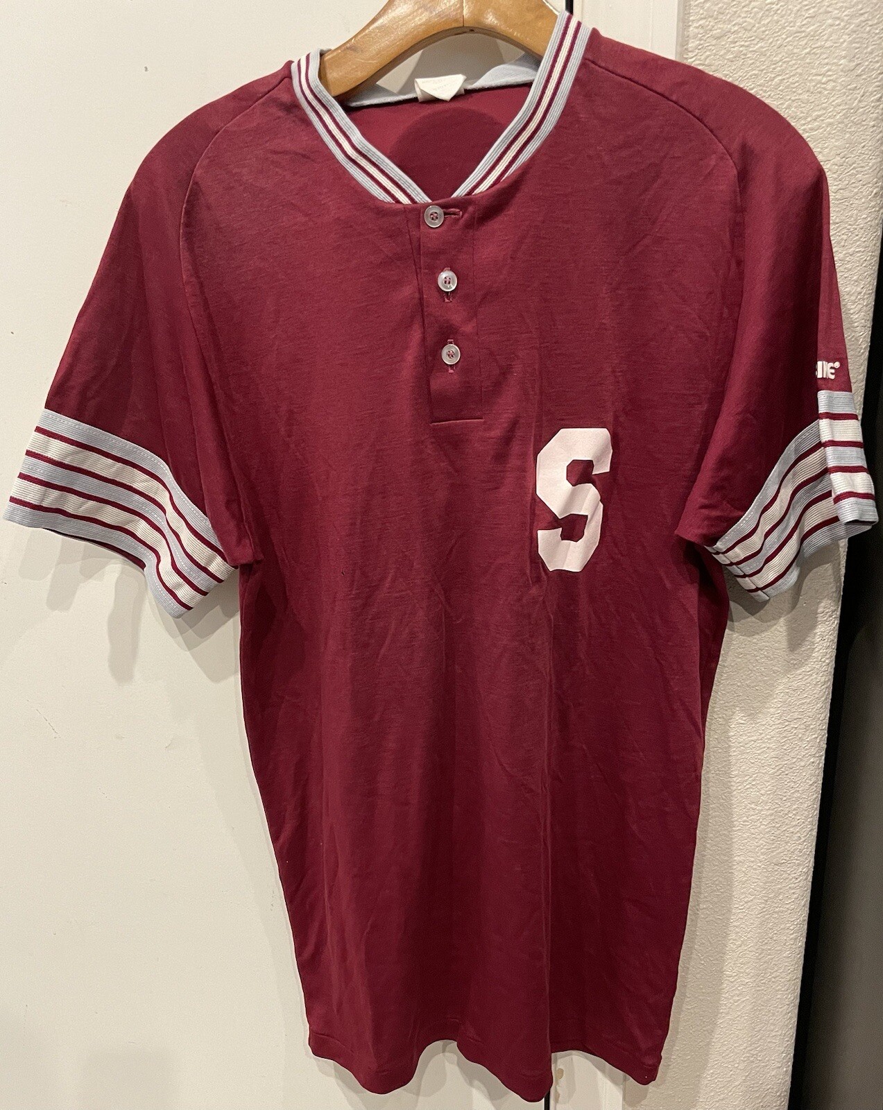 VTG 80s Bike Baseball Jersey Maroon Gray White Made In USA Single Stitch Large gallery