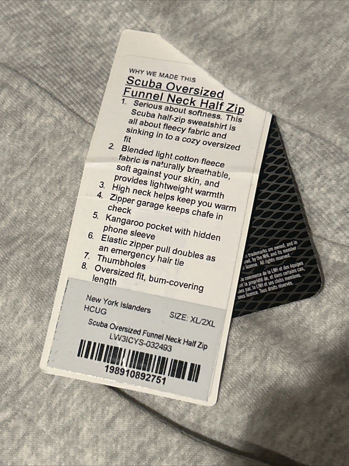 Lululemon Men's New York Islanders Scuba Funnel Back Half Zip NWT Sz Xl/XXL gallery