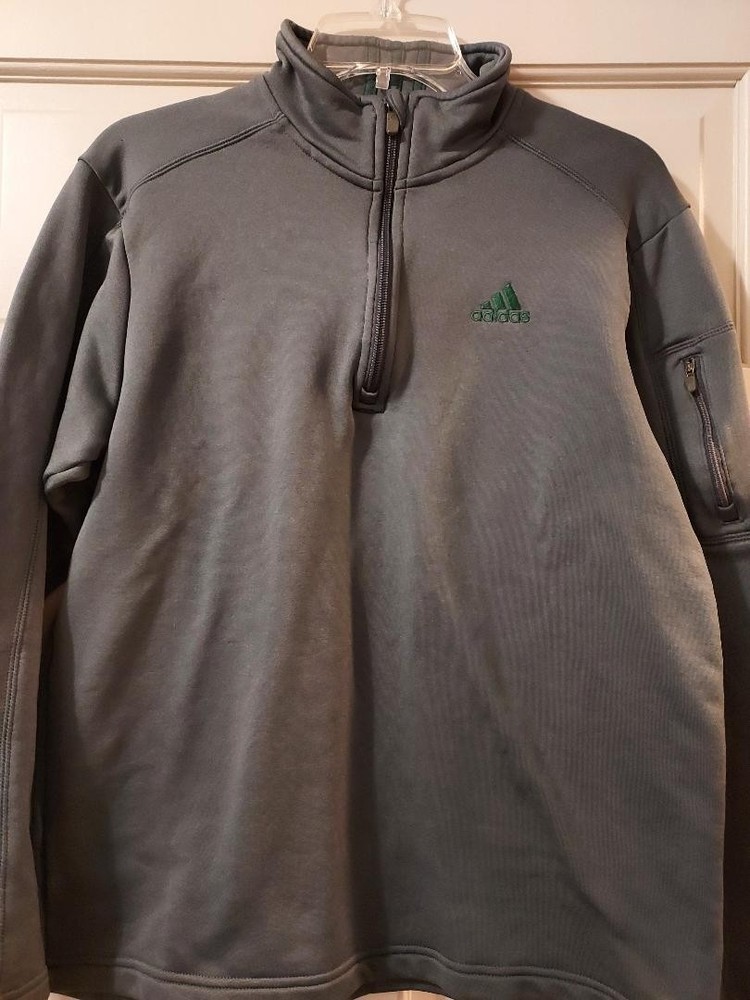 Adidas Dk Gray Performance Pullover, 1/4 zip, Zip arm pocket, Green logo, M