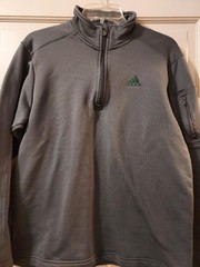 Adidas Dk Gray Performance Pullover, 1/4 zip, Zip arm pocket, Green logo, M