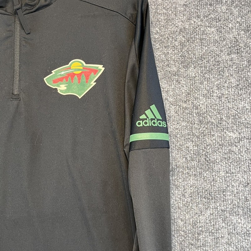 Minnesota Wild 1/4 Zip Pullover Men Small Black Adidas Climalite NHL gallery