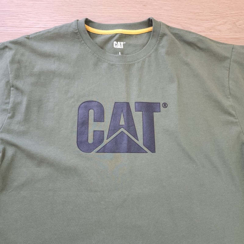 CAT Crew Neck Short Sleeve Workwear T-Shirt W/Logo Sz Large Olive Green gallery