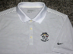 Men’s NIKE GOLF Dri-Fit Tour Polo L WHITE Striped w/2014 U.S. OPEN at PINEHURST
