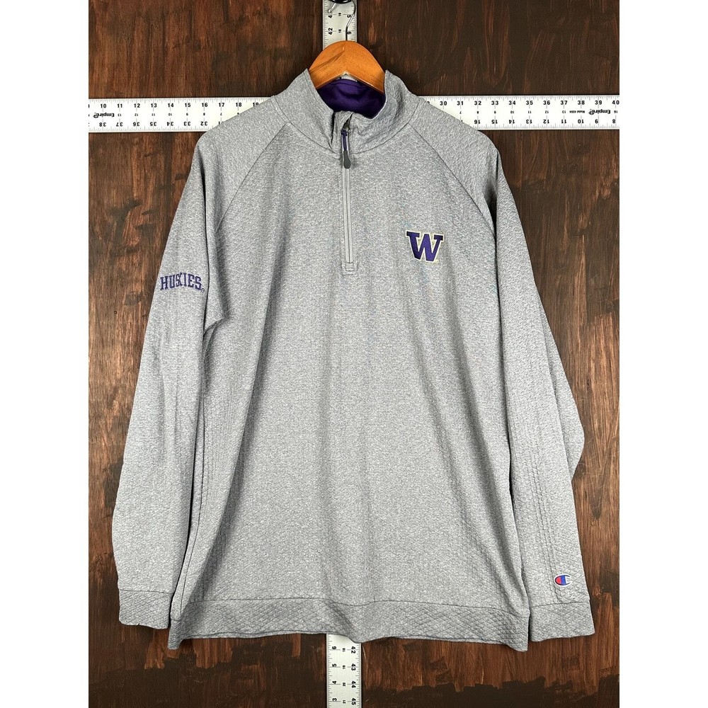 Washington Huskies Champion Pullover Half Zip Lightweight Gray Mens Large NCAA