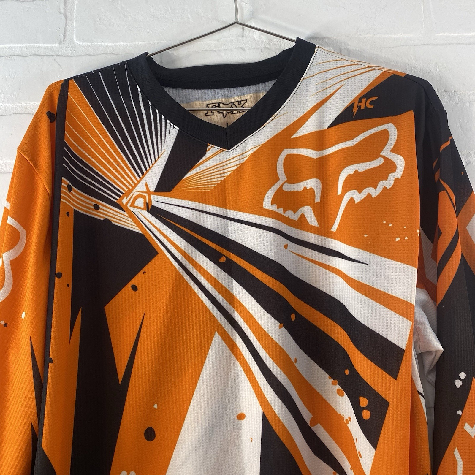 Fox Racing Mens Long Sleeve Jersey White Black Orange Graphic Size L Motocross gallery
