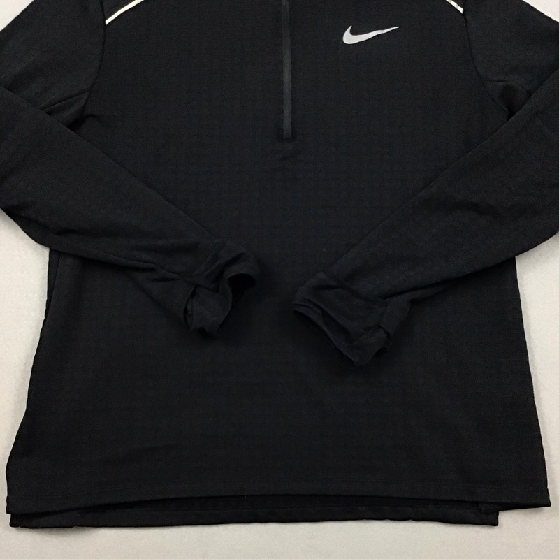 Nike Sweater Men Large Black Solid Running 1/4 Zip Reflective Fleece Lining L gallery