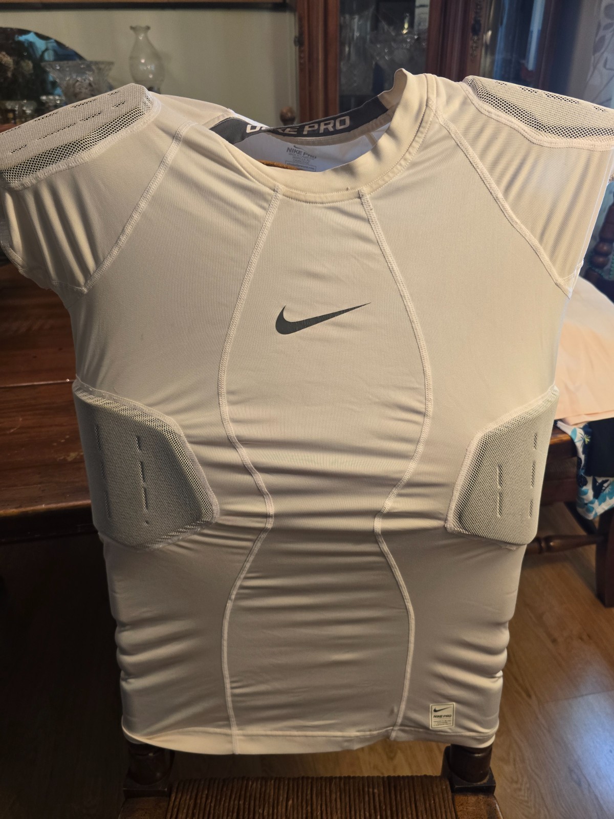 Nike Pro Compression Shirt Built-in Protective Pads Dri-Fit White Crew Large gallery