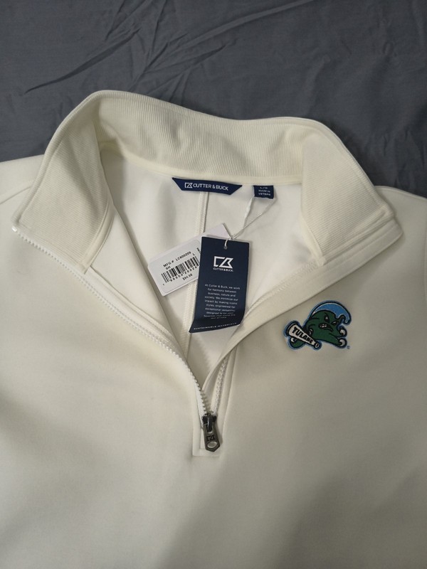 NWT Cutter & Buck Tulane Green Wave Stretch L White 1/4 Zip Pullover Sweatshirt gallery