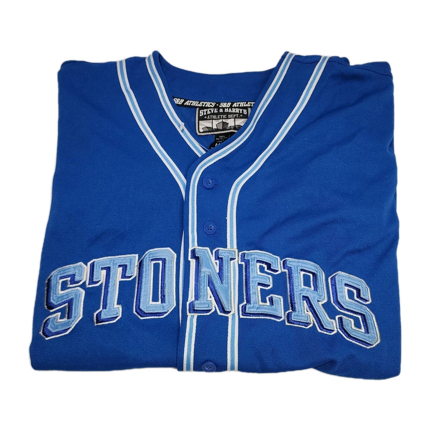 Vtg STEVE & BARRY'S Blue Spellout "STONERS" Baseball Jersey Size Medium - NWOT gallery