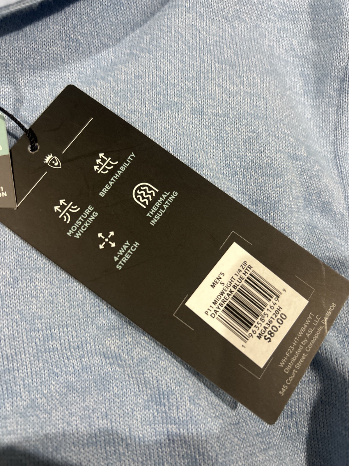 NWT Men’s Size Small 1/4 Zip Daybreak Blue Htr gallery