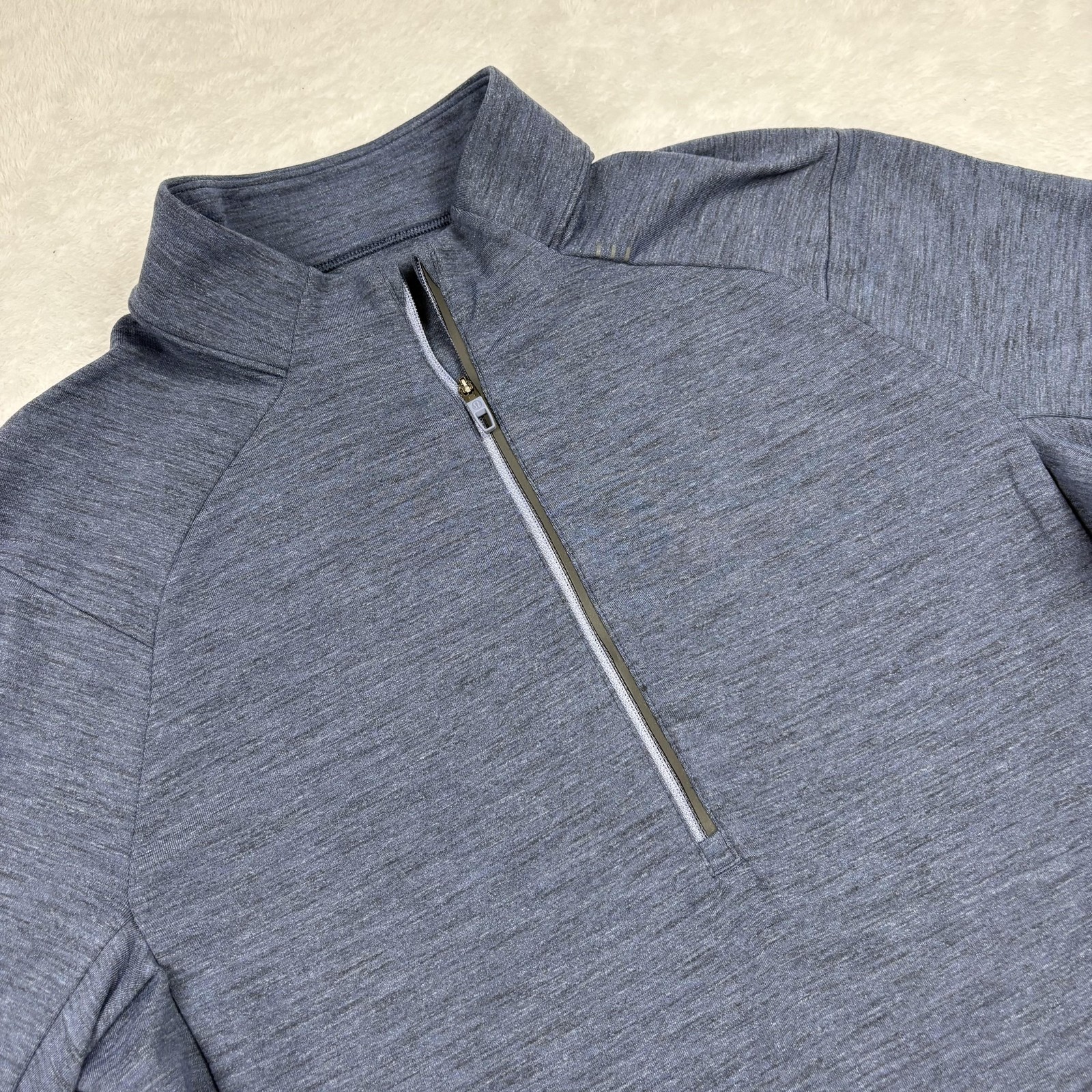 Lululemon Pullover Mens M Blue 1/4 Zip Mock Neck Jersey Slim Pockets Logo gallery