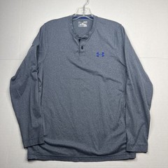 Under Armour ColdGear Henley Shirt Mens Medium Gray Blue Athletic Loose Fit