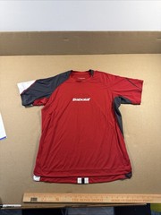 Babolat Tennis Shirt Mens Medium Short Sleeve Crew Neck Tee Logo Gray White Red
