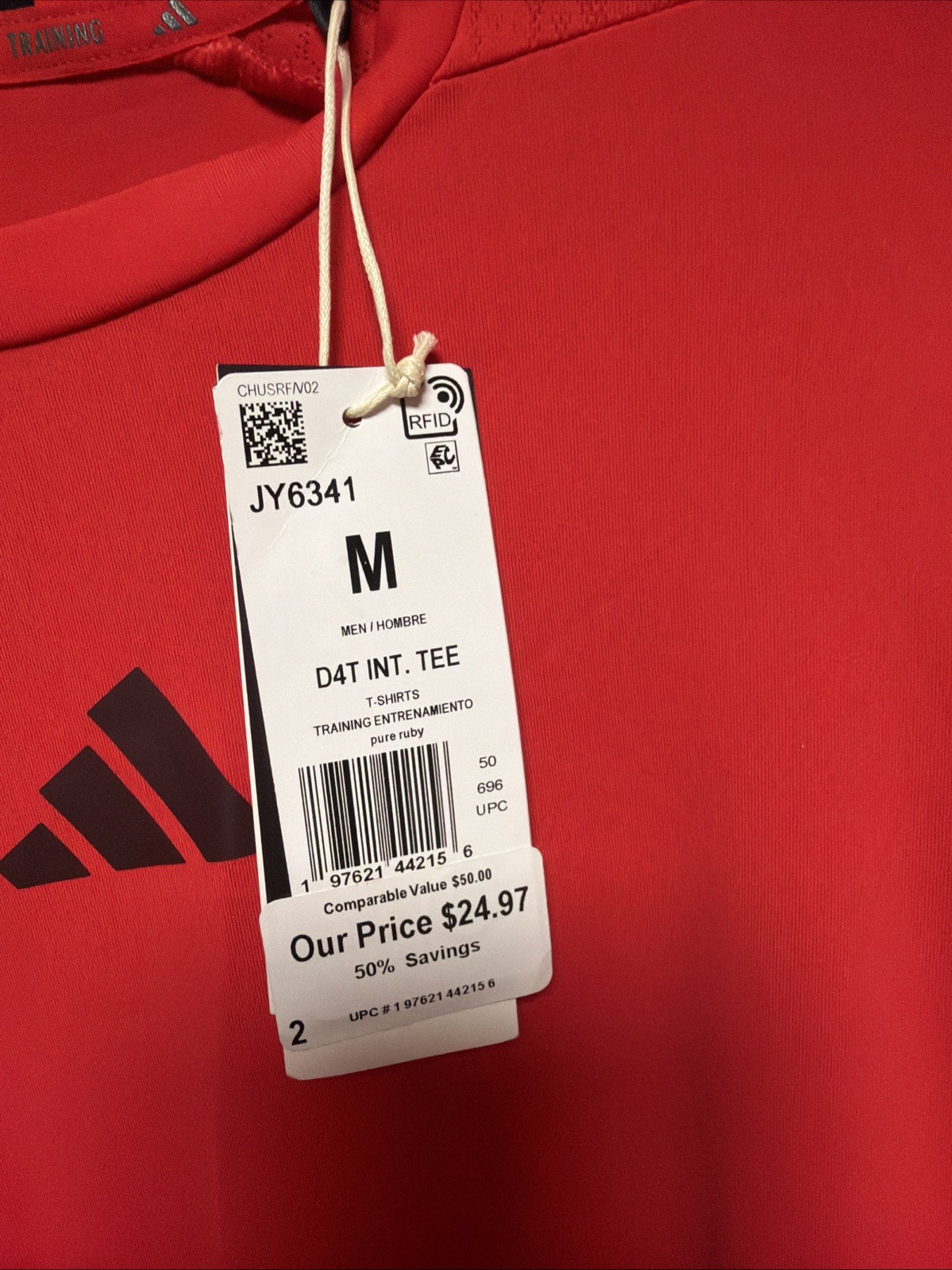 Adidas Shirt Mens Medium Red D4T INT. TEE Training Performance Climacool+ JY6341 gallery