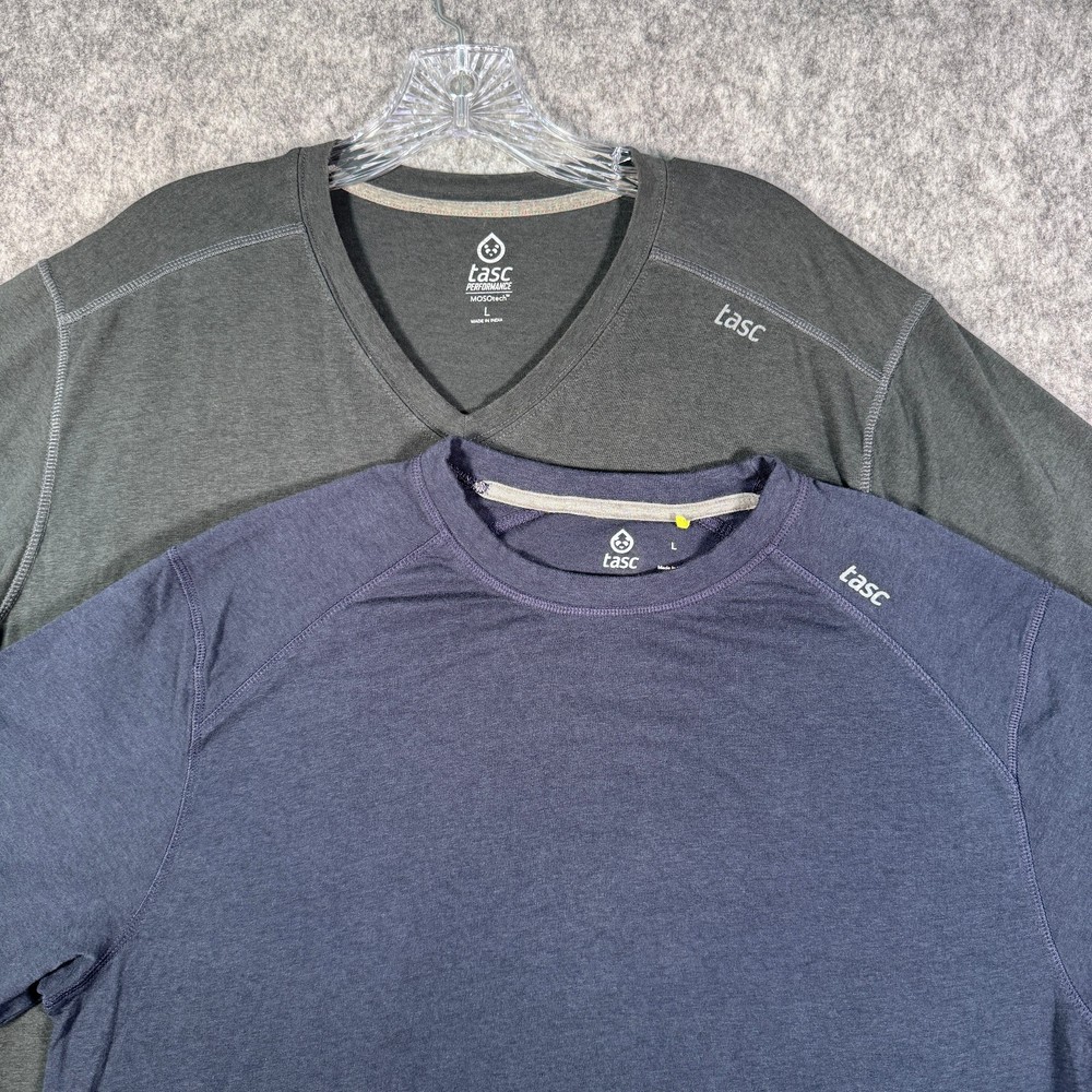 Tasc T Shirt Mens Large Blue Black Performance Bamboo Crew V Neck Bundle Of 2