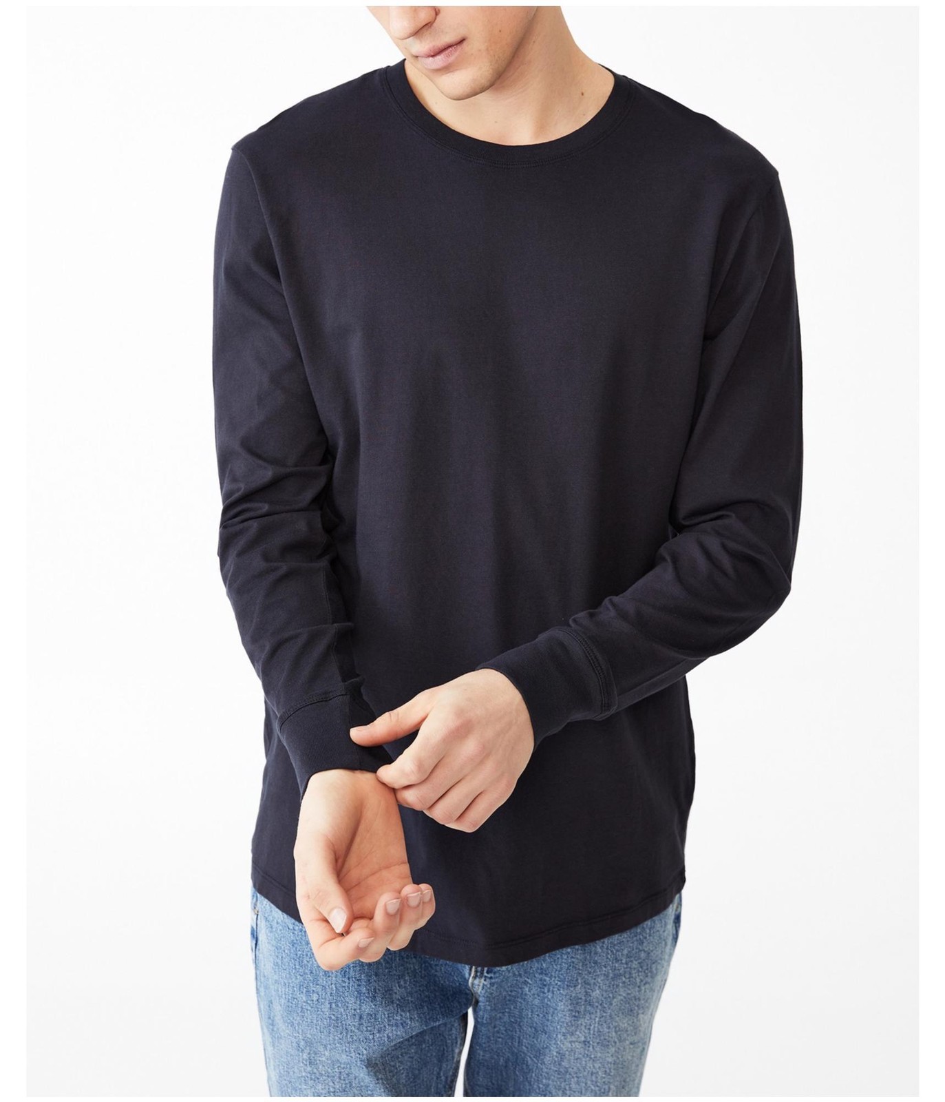 Cotton On Mens Organic Long Sleeve Basic T-Shirt, Blue, Small gallery