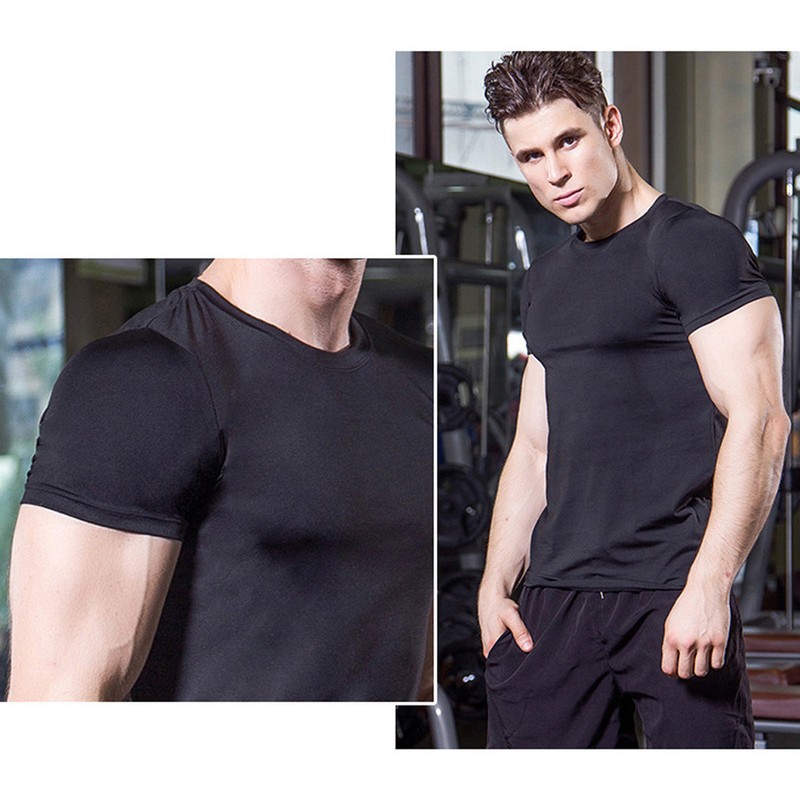 Men Tight Short Sleeve Activewear Running Fitness Athletic Shirts Sportswear gallery
