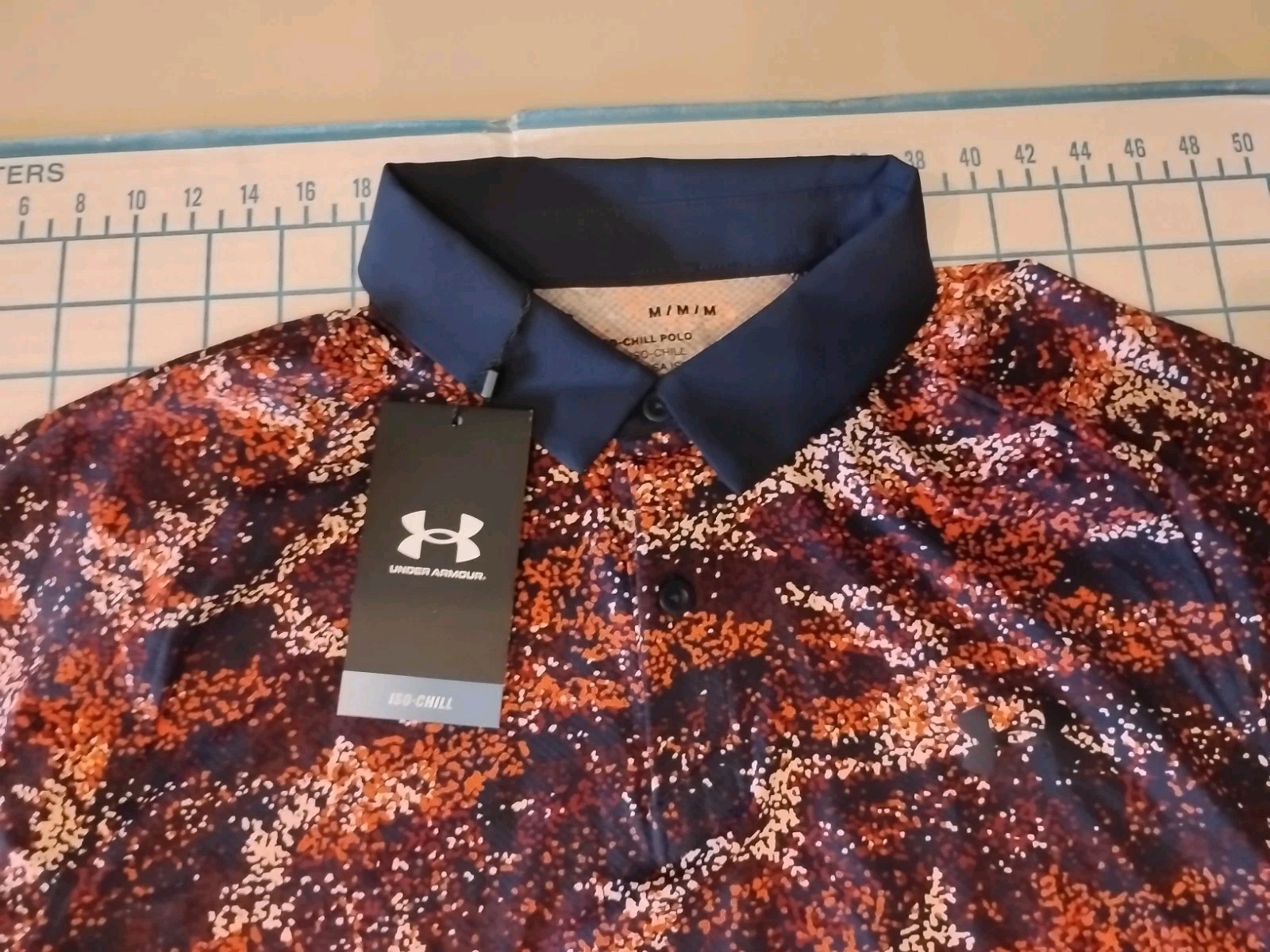 MENS MEDIUM BLUE/ORANGE UNDER ARMOUR ISO-CHILL POLO SHIRT - NWT gallery