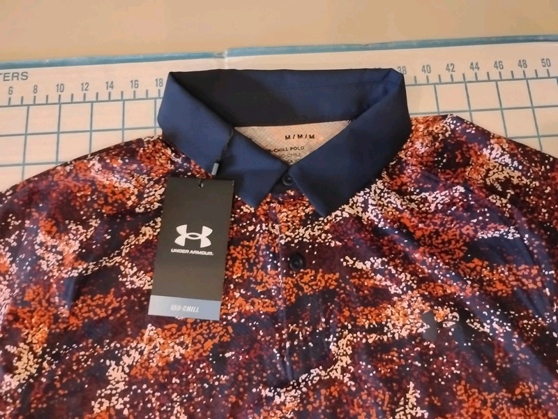 MENS MEDIUM BLUE/ORANGE UNDER ARMOUR ISO-CHILL POLO SHIRT - NWT gallery