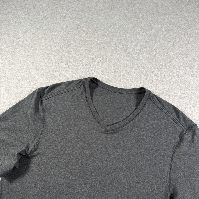 Lululemon V-Neck Shirt Men's Medium Gray Training Short Sleeve Stretch Walking gallery