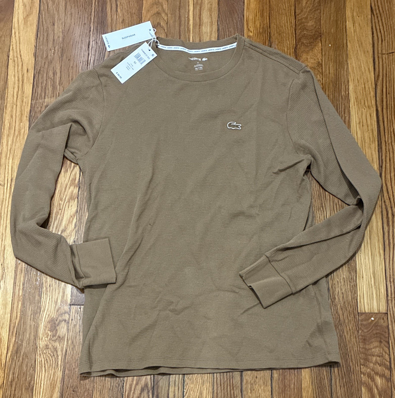 Lacoste Men’s Cotton Waffle Knit Top Preppy Long Sleeve Crew Neck Brown M gallery
