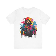 Streetwear Graphic T-Shirt – Cool Bear in Hoodie, Colorful Urban Art Style, Unis