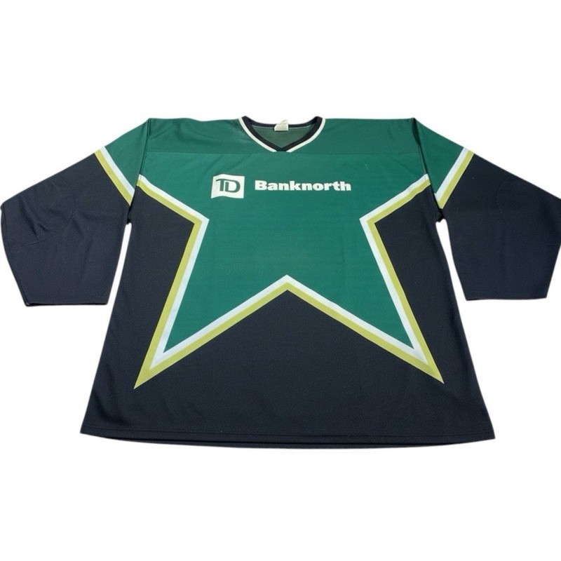 VTG Athletic Knit Hockey Jersey Mens XL Banknorth Green Black Star 12 Canada gallery